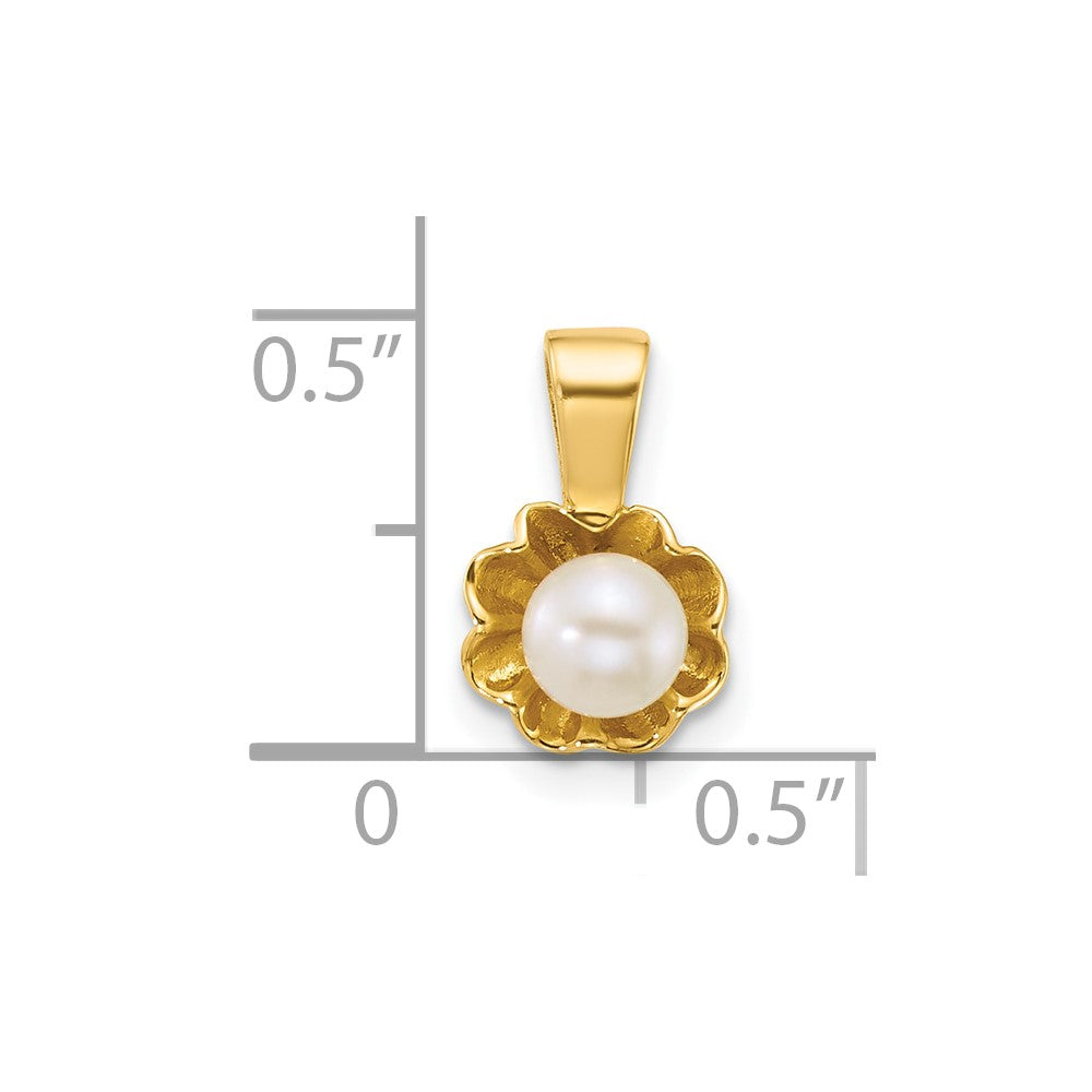 14k Polished 4-5mm Button FW Cultured Pearl Flower Pendant
