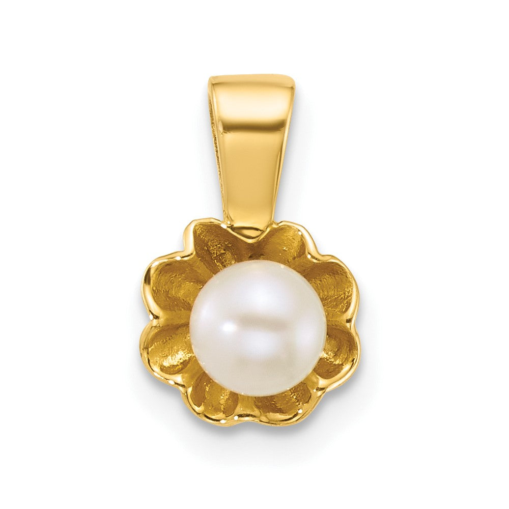 14k Polished 4-5mm Button FW Cultured Pearl Flower Pendant