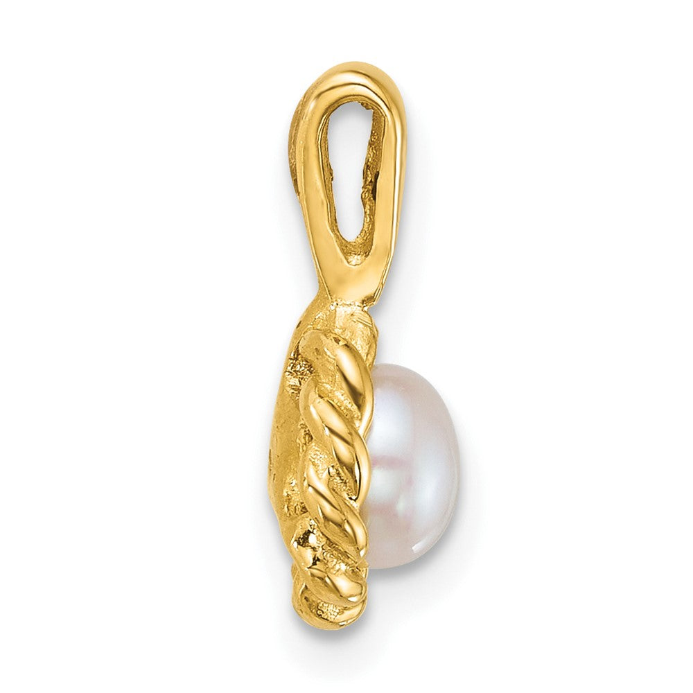 14k Polished 5-6mm Button Freshwater Cultured Pearl Pendant