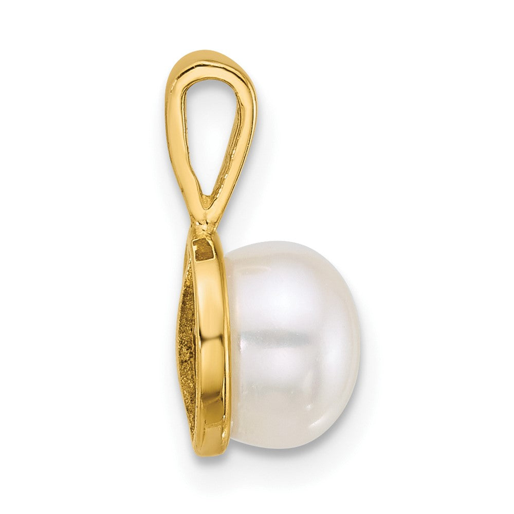14k Polished 7-8mm Button Freshwater Cultured Pearl Pendant