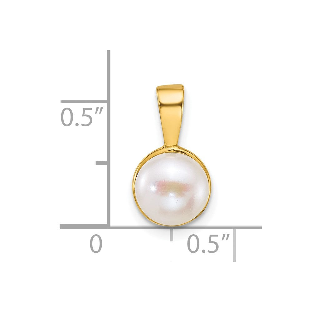 14k Polished 7-8mm Button Freshwater Cultured Pearl Pendant