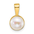 14k Polished 7-8mm Button Freshwater Cultured Pearl Pendant