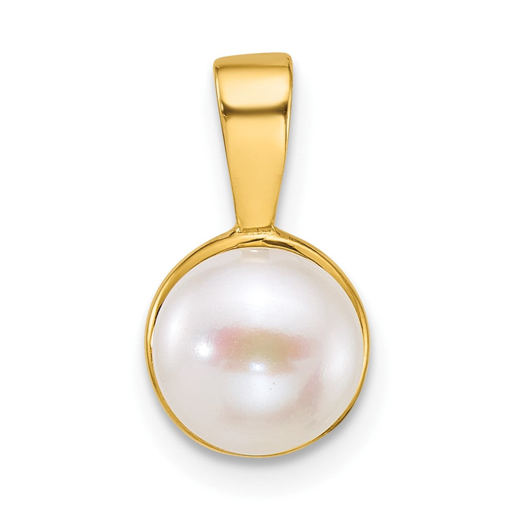 14k Polished 7-8mm Button Freshwater Cultured Pearl Pendant