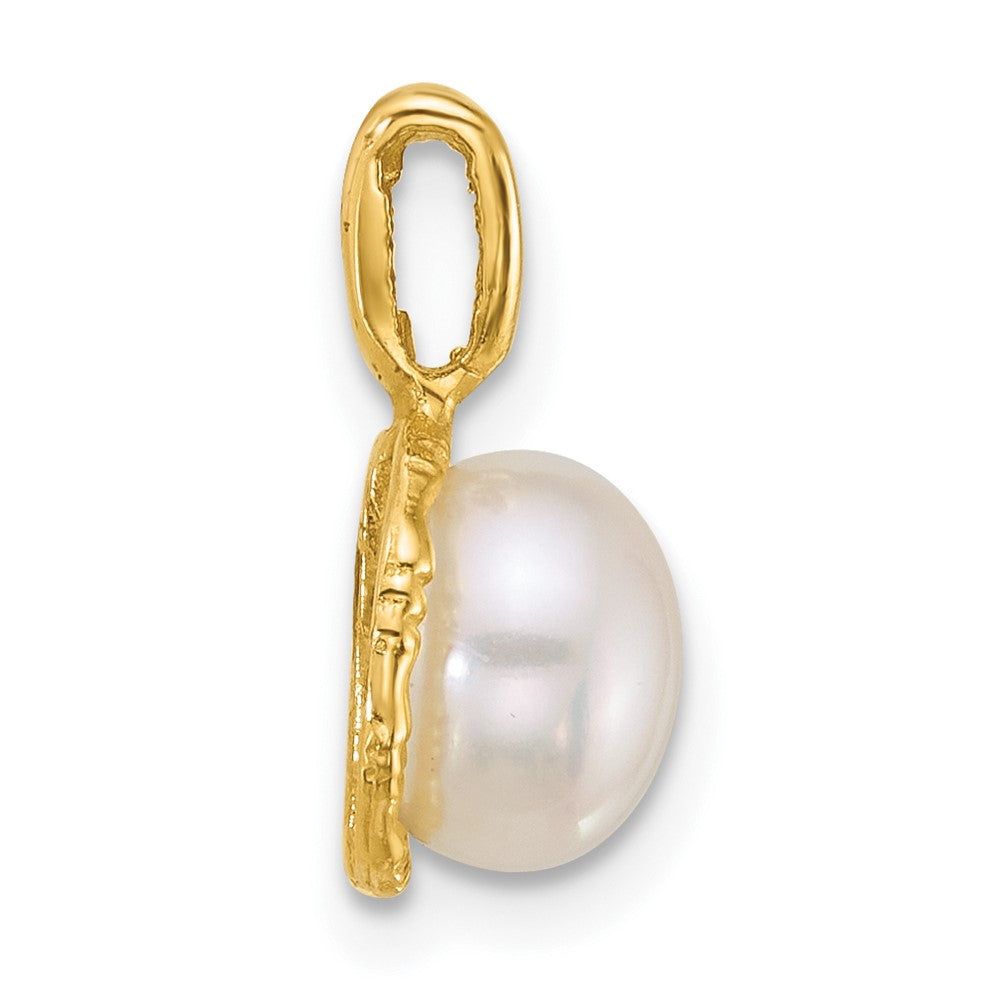 14k Polished 7-8mm Button Freshwater Cultured Pearl Pendant