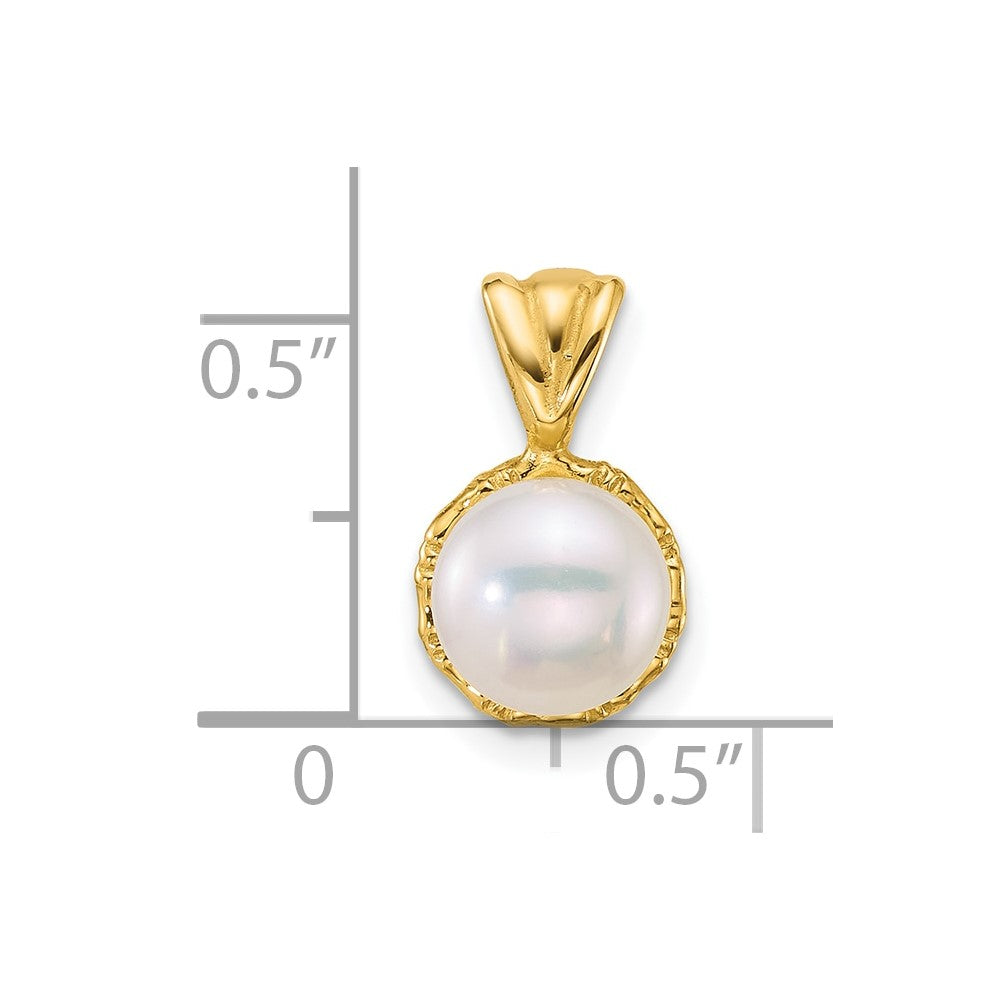 14k Polished 7-8mm Button Freshwater Cultured Pearl Pendant