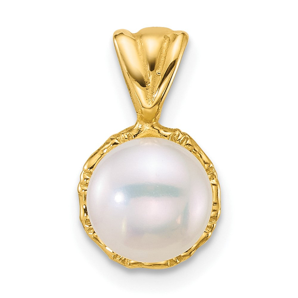 14k Polished 7-8mm Button Freshwater Cultured Pearl Pendant