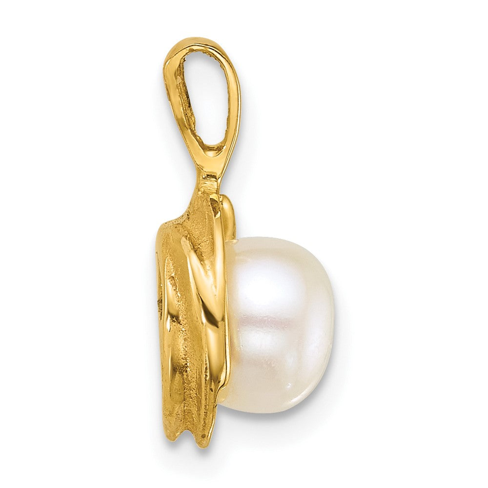 14k Polished 6-7mm Button Freshwater Cultured Pearl Pendant