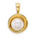 14k Polished 6-7mm Button Freshwater Cultured Pearl Pendant