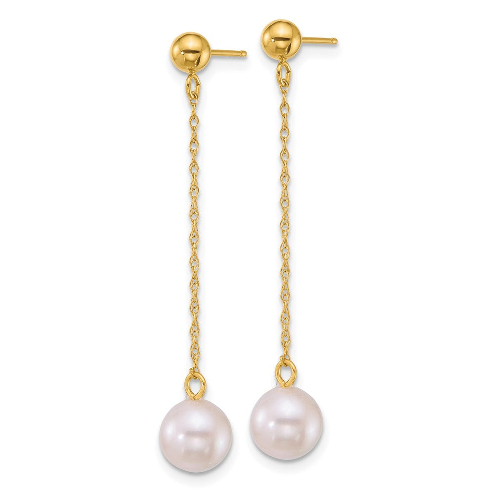 14k 6.5-7mm White Rnd Akoya Saltwater Cultured Pearl Dangle Earrings