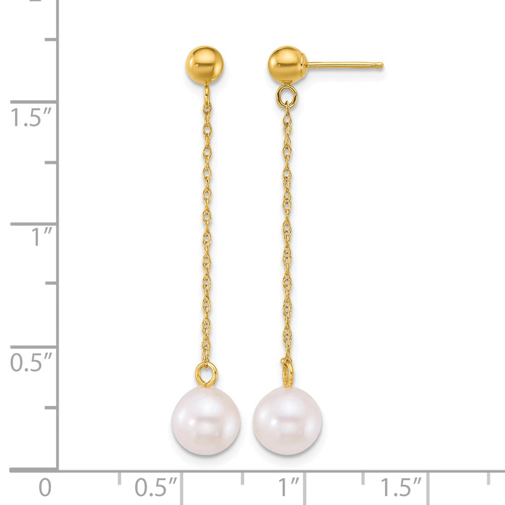 14k 6.5-7mm White Rnd Akoya Saltwater Cultured Pearl Dangle Earrings