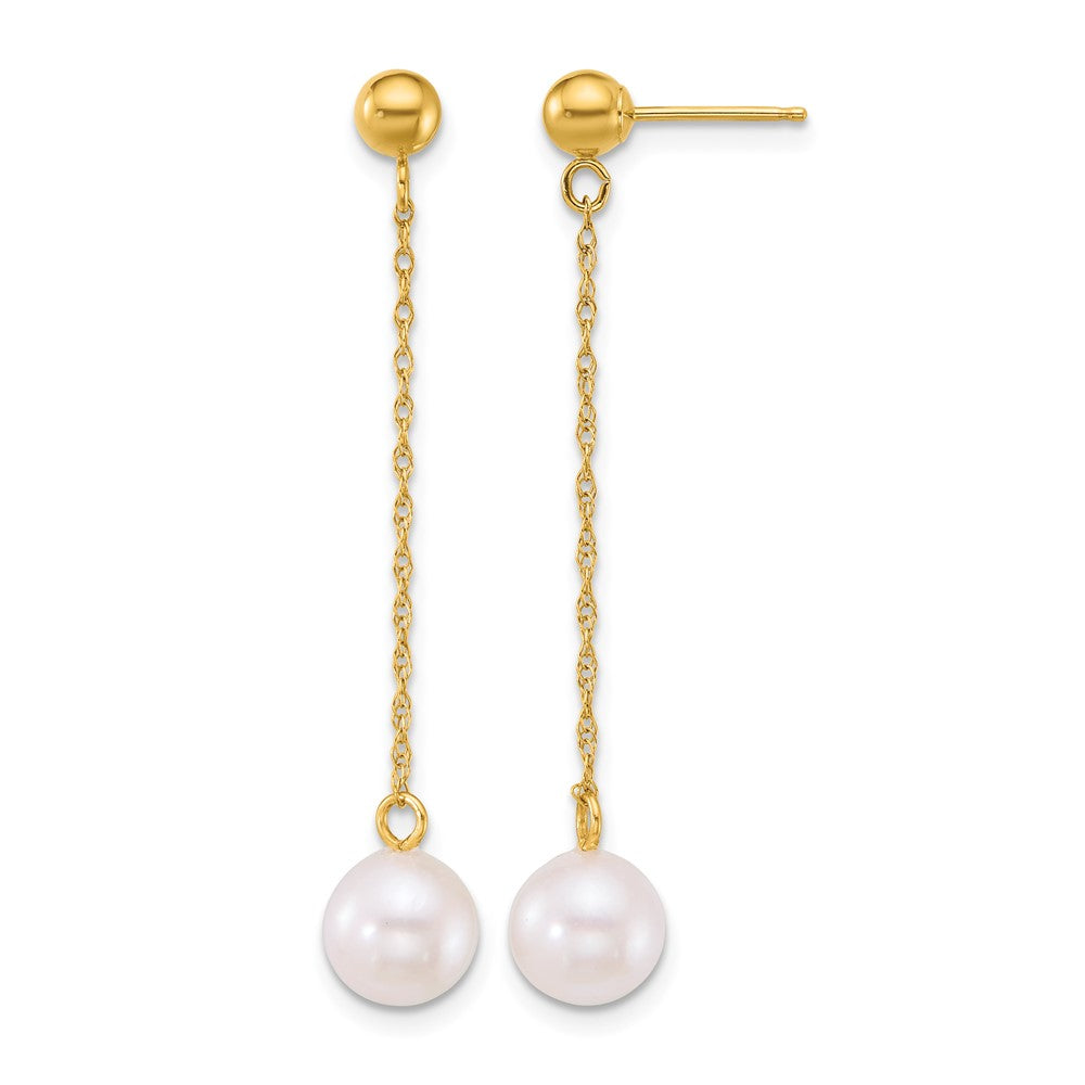 14k 6.5-7mm White Rnd Akoya Saltwater Cultured Pearl Dangle Earrings