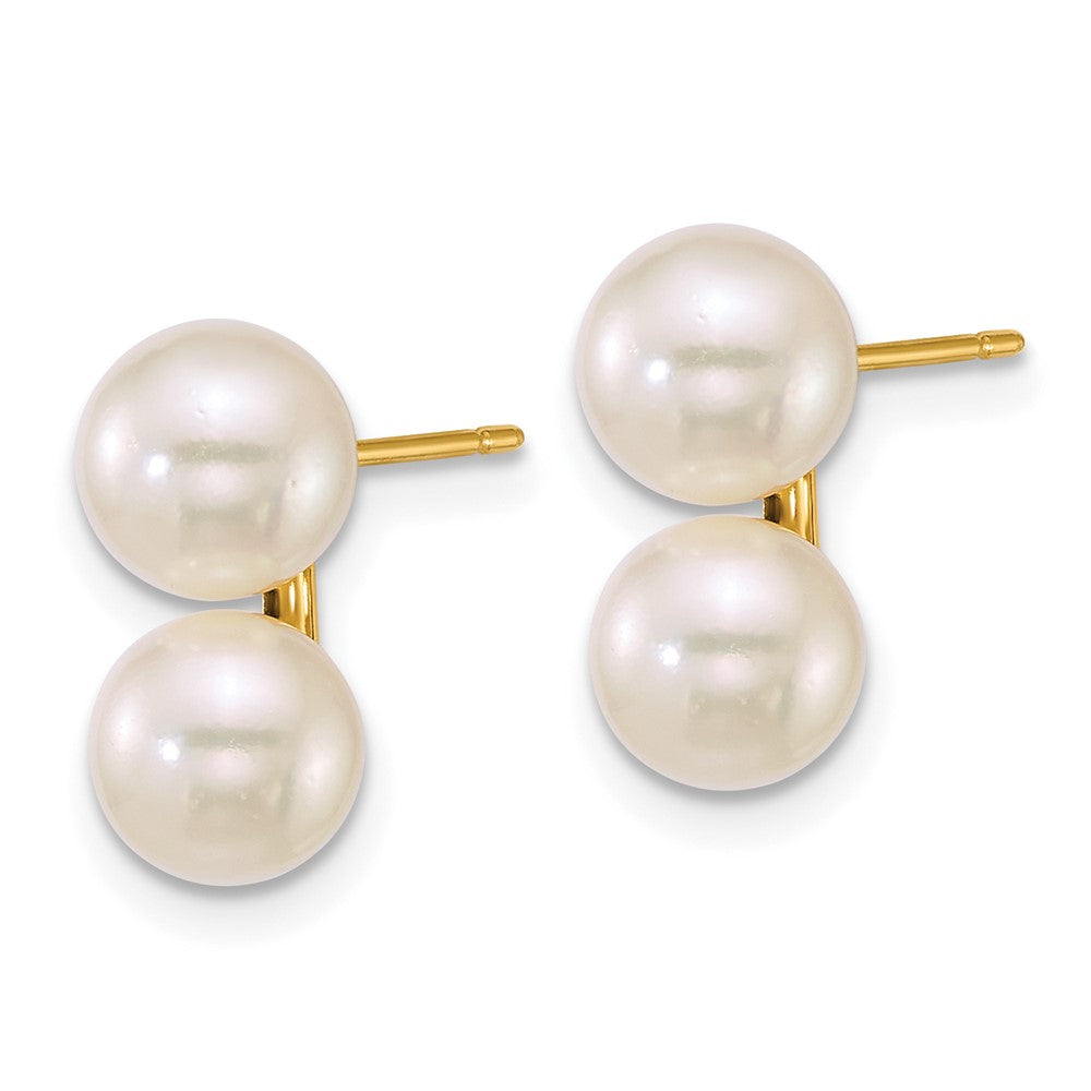 14k 6-7mm White Rnd Akoya Saltwater Cultured Double Pearl Earrings