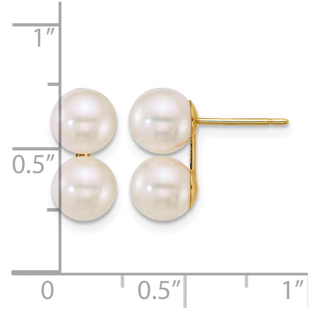 14k 6-7mm White Rnd Akoya Saltwater Cultured Double Pearl Earrings