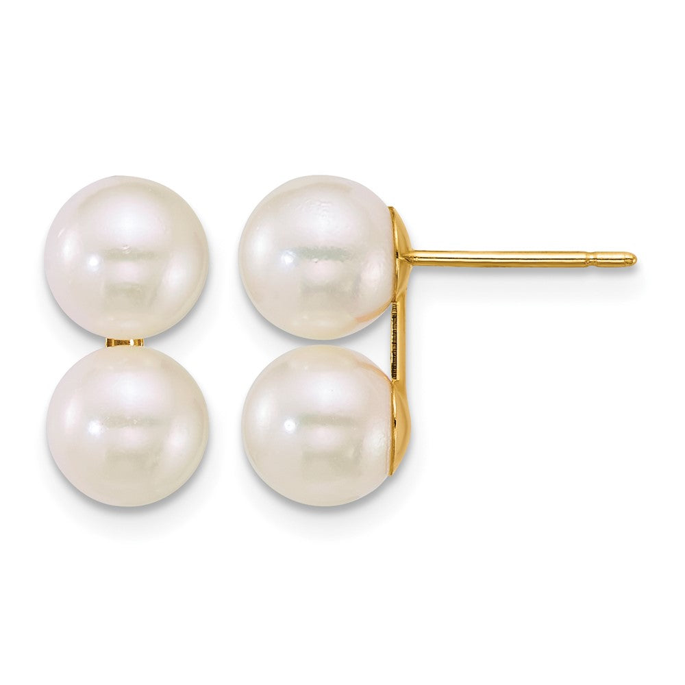 14k 6-7mm White Rnd Akoya Saltwater Cultured Double Pearl Earrings