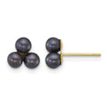 14k 3-4mm Button Black Freshwater Cultured 3 Pearl Post Earrings