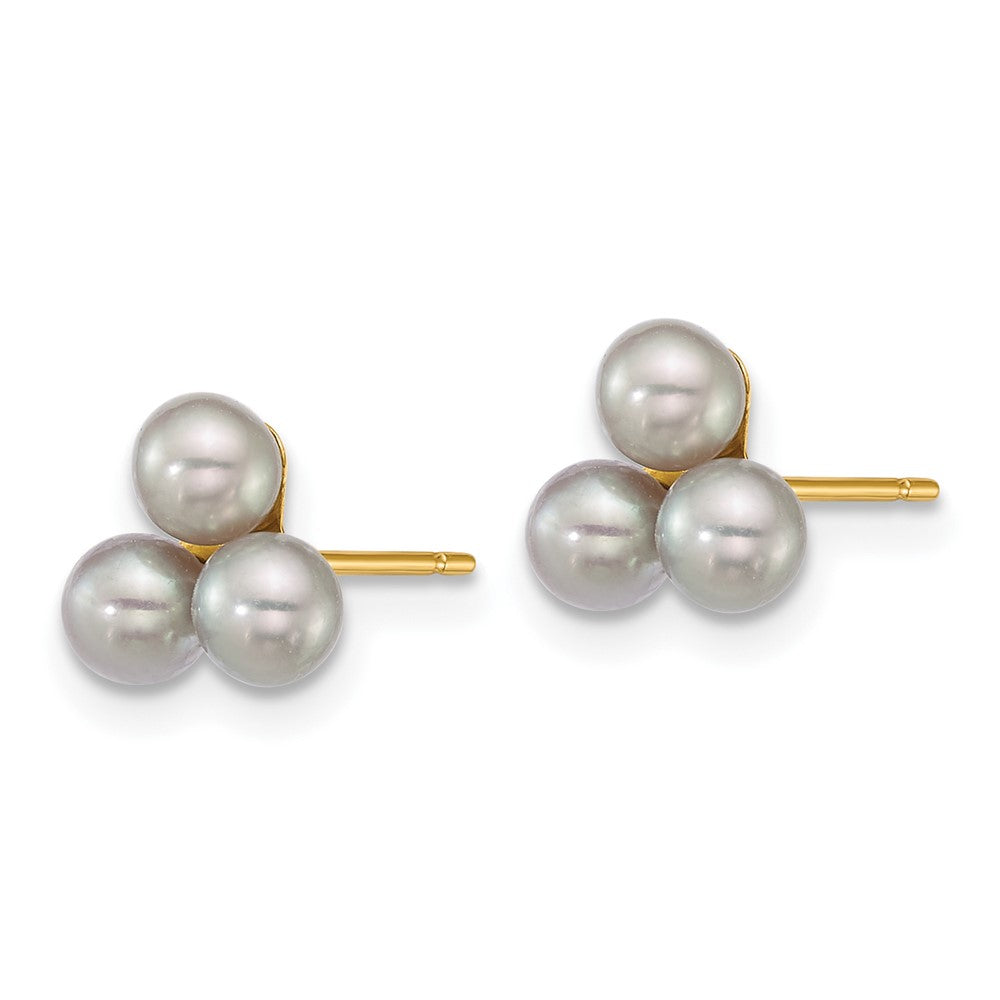 14k 3-4mm Button Grey Freshwater Cultured 3 Pearl Post Earrings