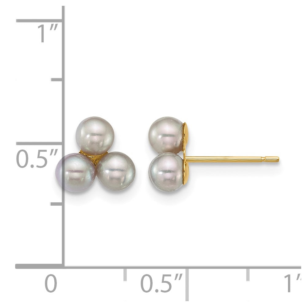 14k 3-4mm Button Grey Freshwater Cultured 3 Pearl Post Earrings