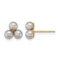 14k 3-4mm Button Grey Freshwater Cultured 3 Pearl Post Earrings