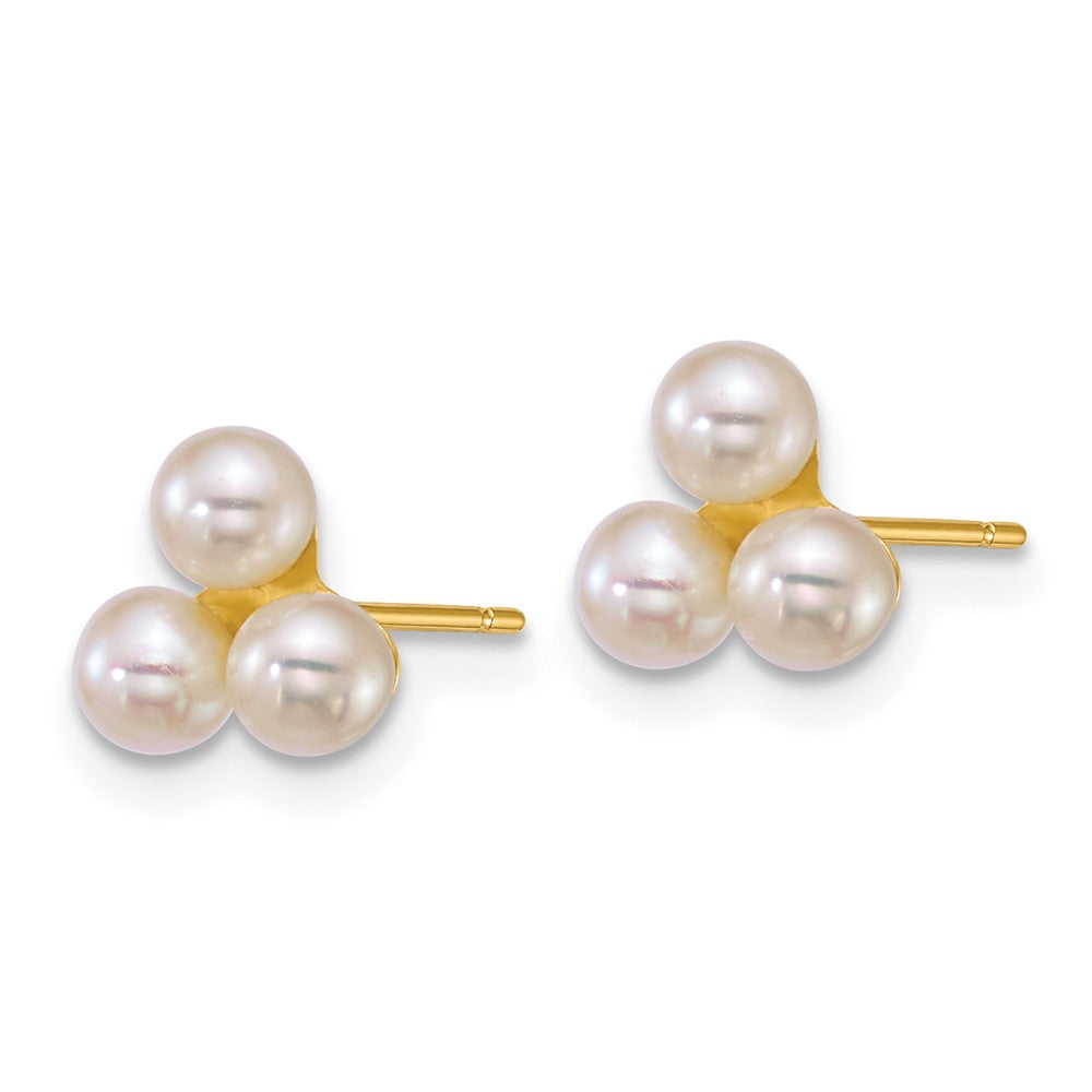 14k 3-4mm Button White Freshwater Cultured 3 Pearl Post Earrings