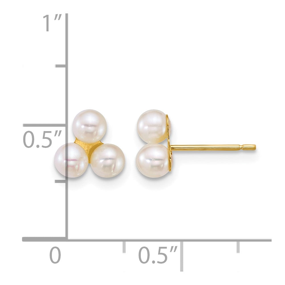 14k 3-4mm Button White Freshwater Cultured 3 Pearl Post Earrings