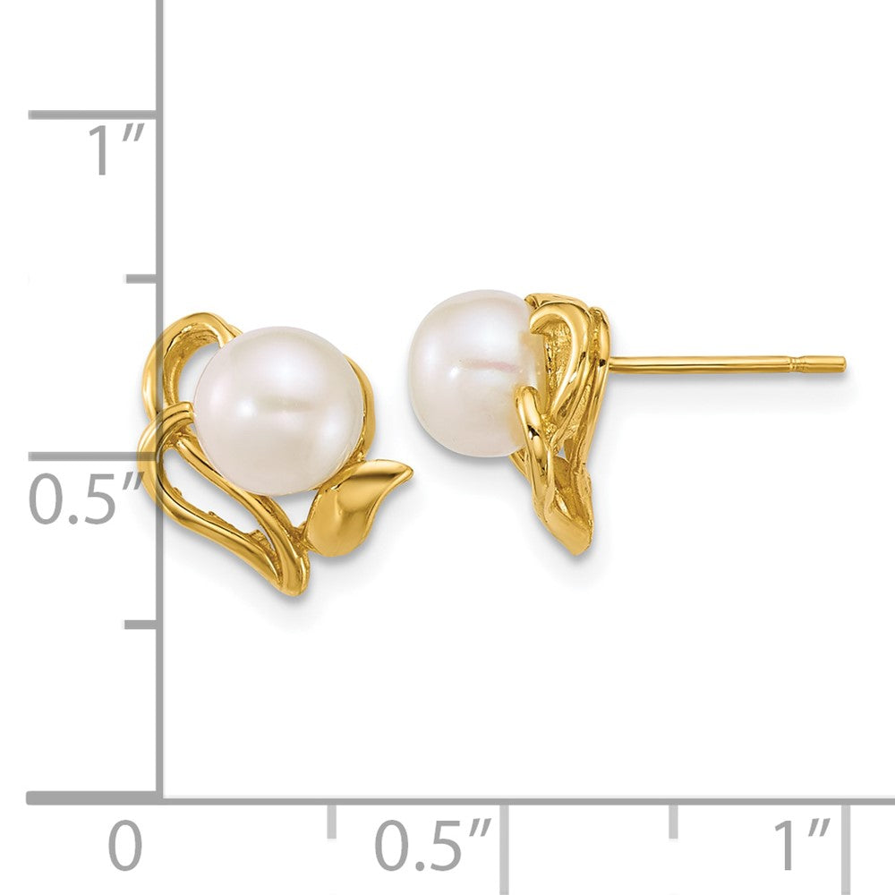 14k Polished 6-7mm Button FW Cultured Pearl Flower Post Earrings