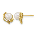 14k Polished 6-7mm Button FW Cultured Pearl Flower Post Earrings
