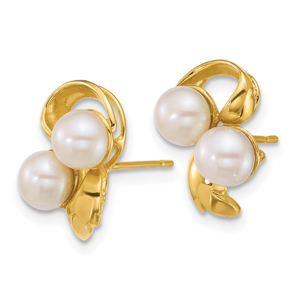 14k Polished 5-6mm Button Freshwater Cultured Pearl Post Earrings