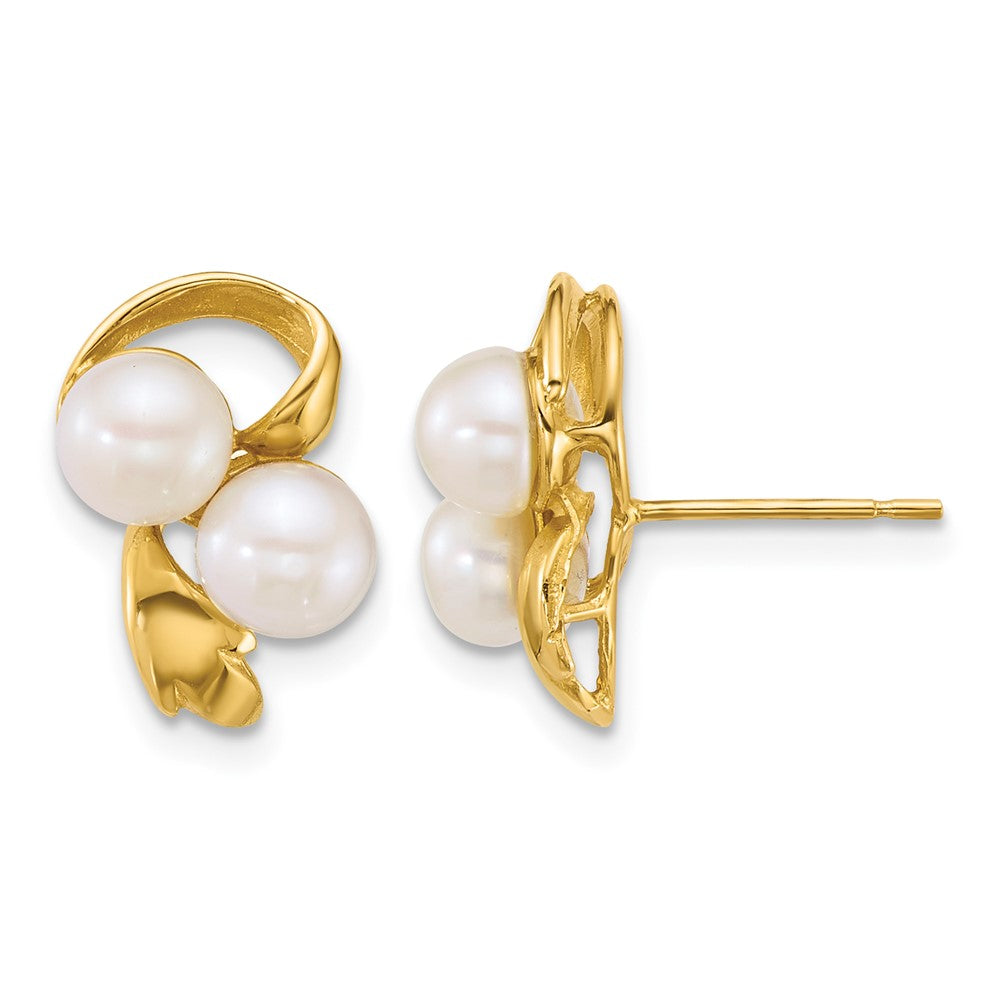 14k Polished 5-6mm Button Freshwater Cultured Pearl Post Earrings