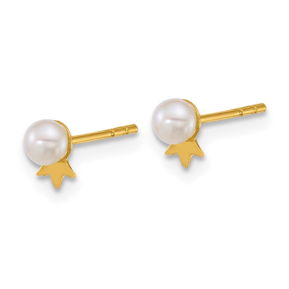 14k 3-4mm Round White FWC Pearl with Crown Post Earrings