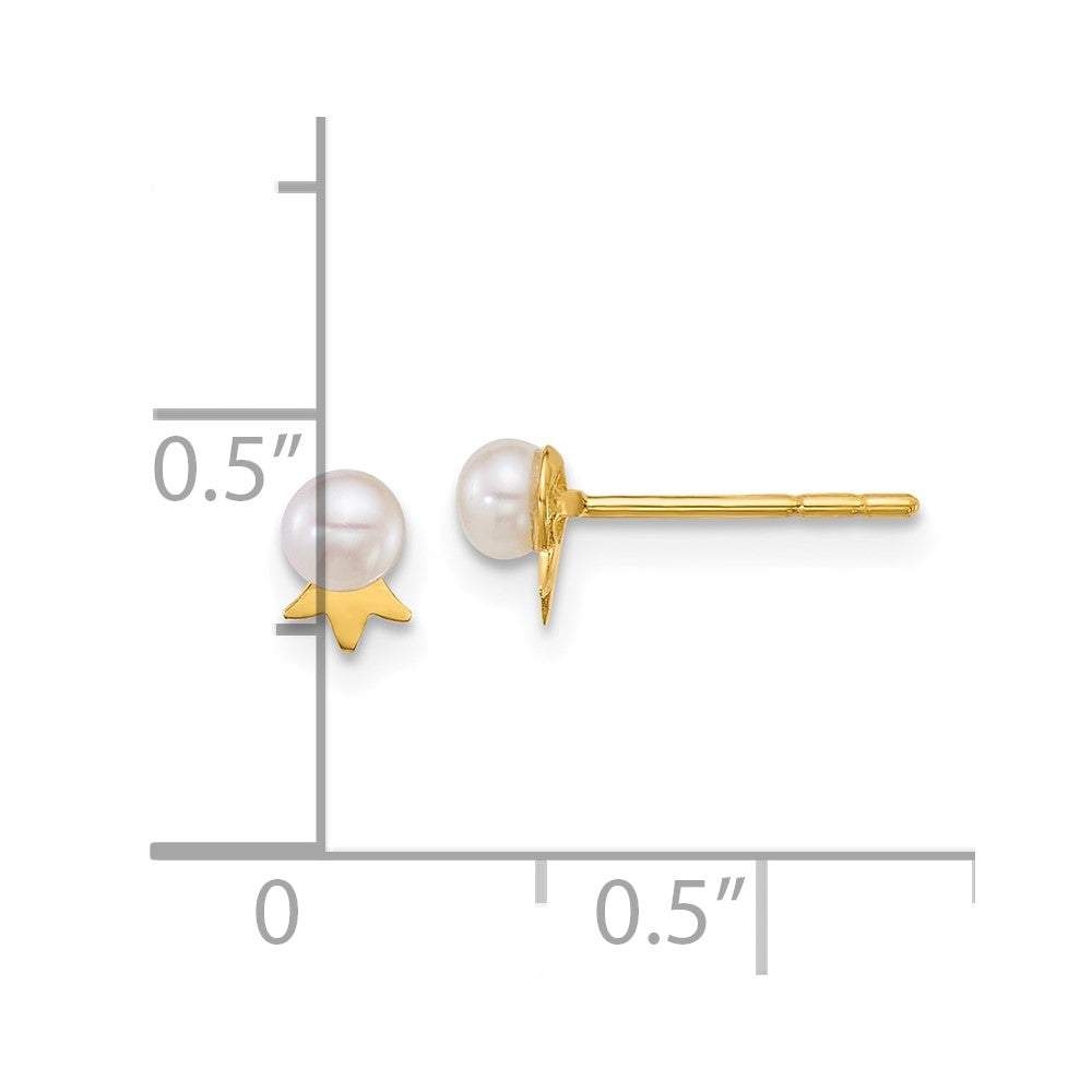 14k 3-4mm Round White FWC Pearl with Crown Post Earrings