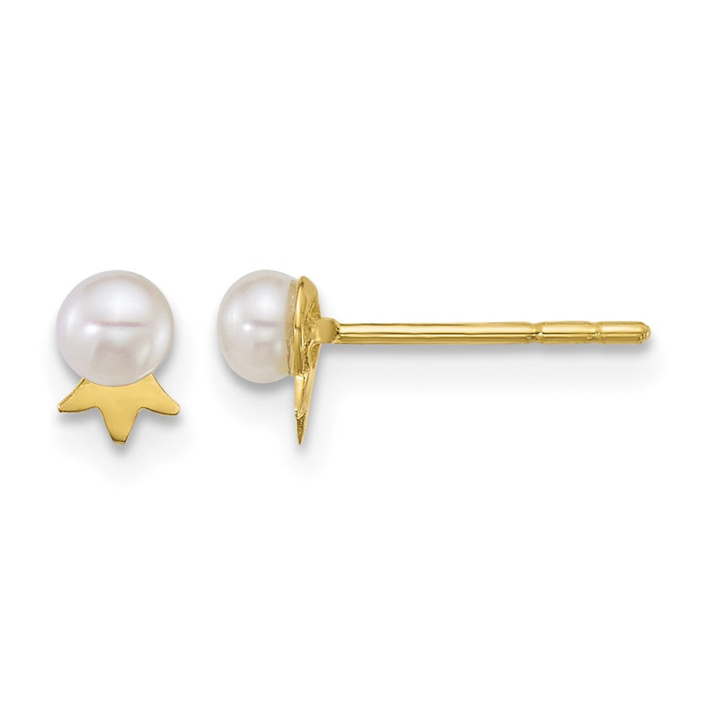 14k 3-4mm Round White FWC Pearl with Crown Post Earrings