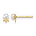 14k 3-4mm Round White FWC Pearl with Crown Post Earrings