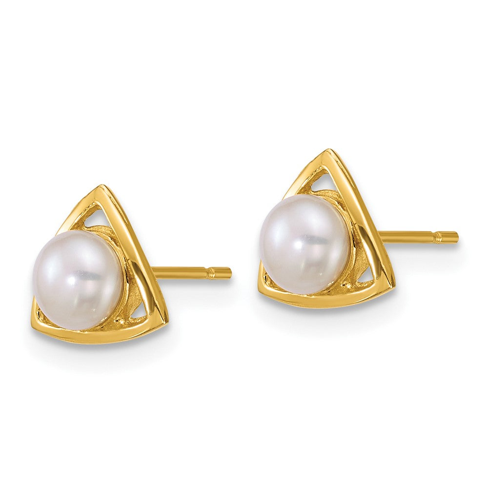 14k Polished 4-5mm Button FW Cultured Pearl Triangle Post Earrings