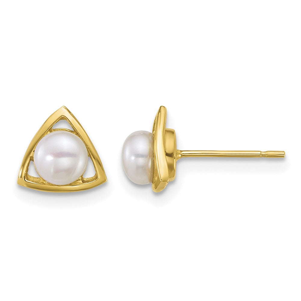 14k Polished 4-5mm Button FW Cultured Pearl Triangle Post Earrings