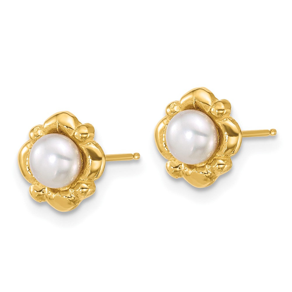 14k Polished 4-5mm Button White Freshwater Cultured Pearl Earrings