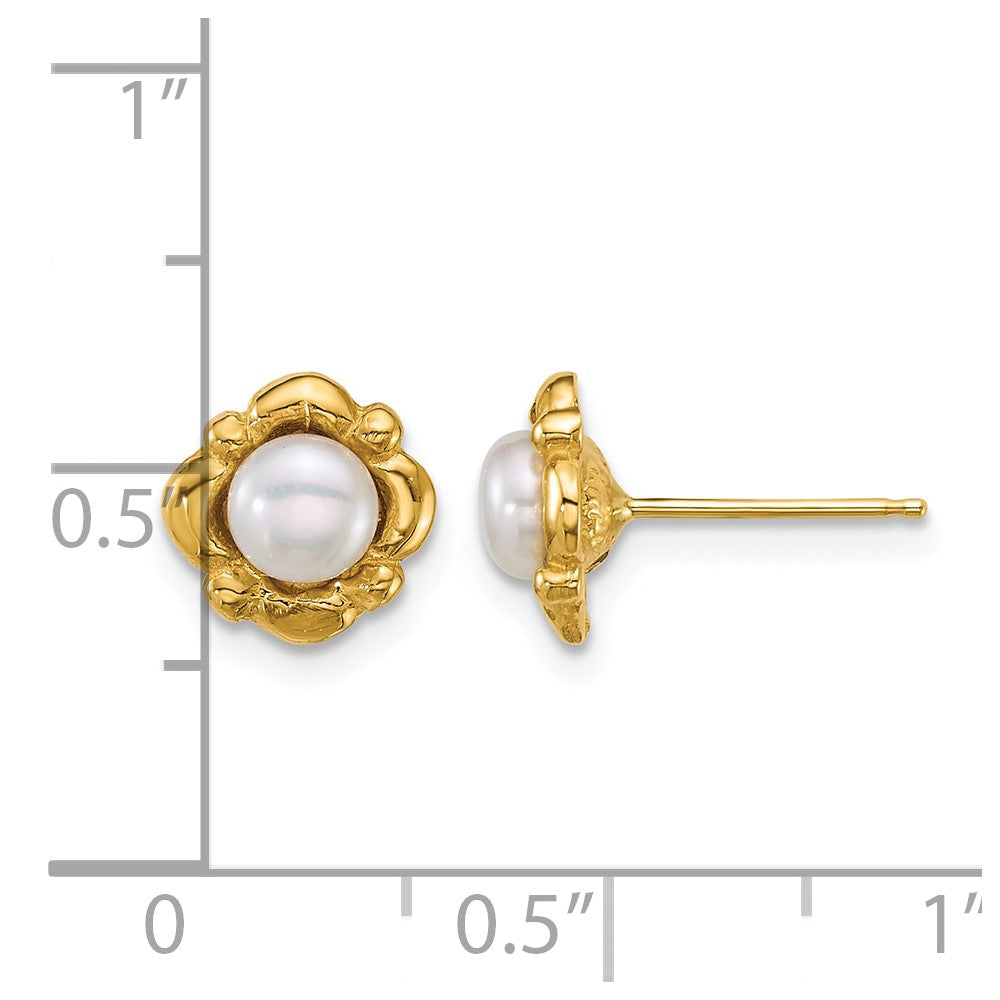 14k Polished 4-5mm Button White Freshwater Cultured Pearl Earrings