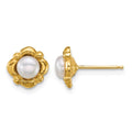 14k Polished 4-5mm Button White Freshwater Cultured Pearl Earrings