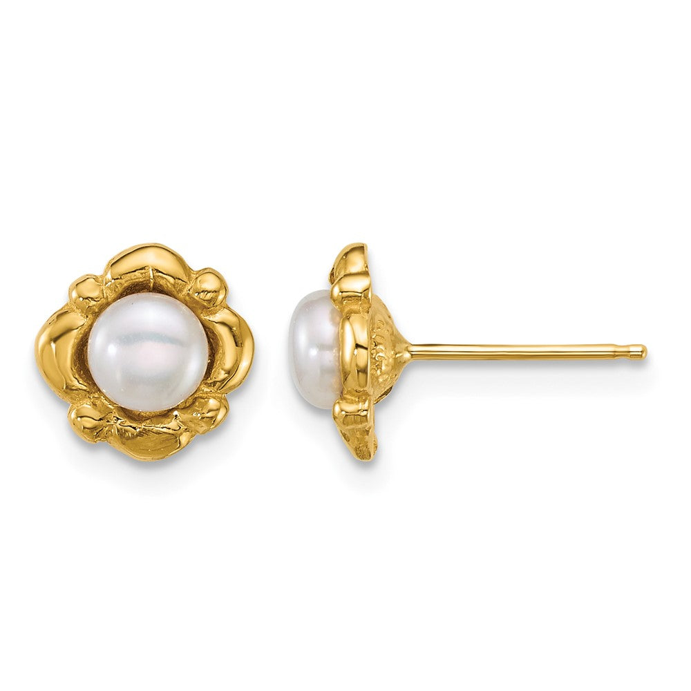 14k Polished 4-5mm Button White Freshwater Cultured Pearl Earrings