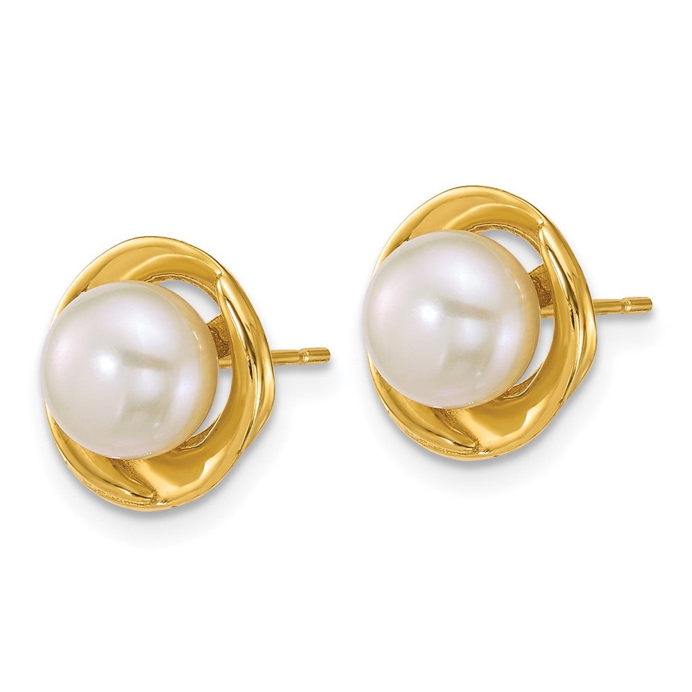 14k Polished 6-7mm Button Freshwater Cultured Pearl Post Earrings