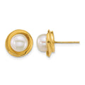 14k Polished 6-7mm Button Freshwater Cultured Pearl Post Earrings