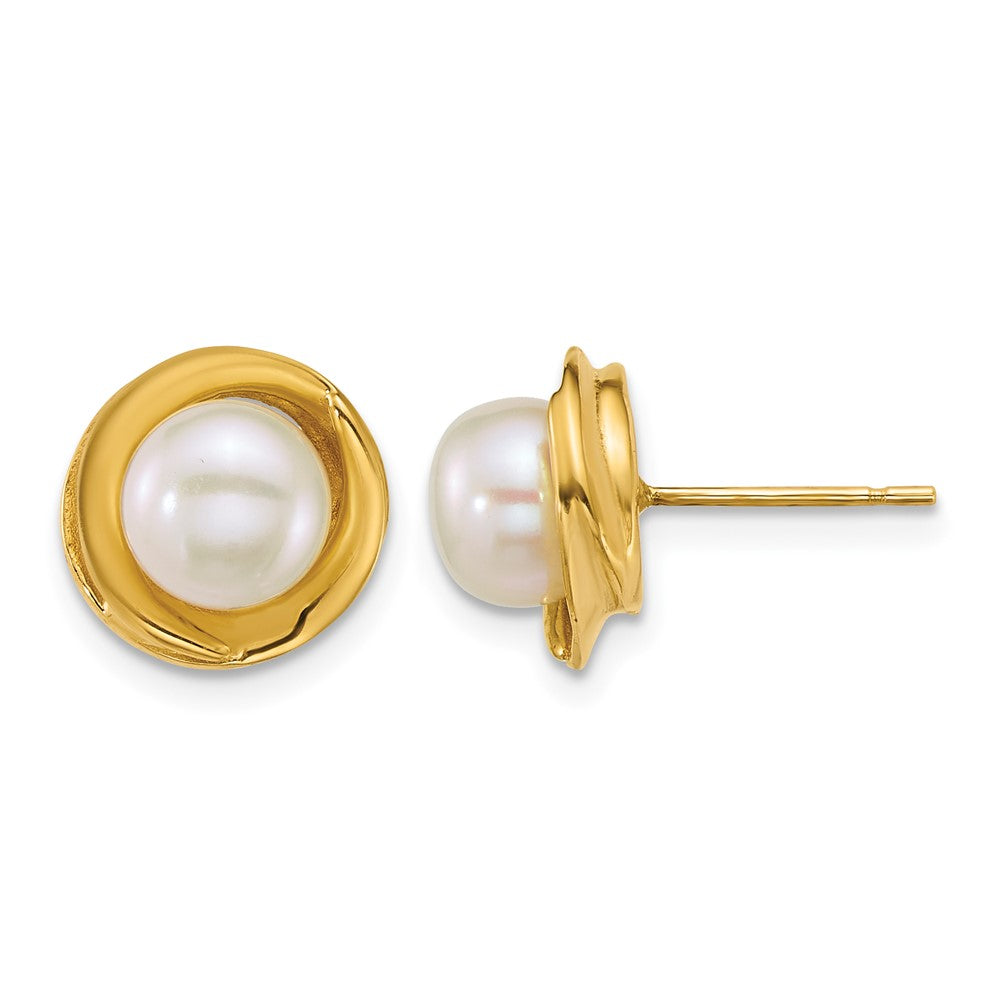 14k Polished 6-7mm Button Freshwater Cultured Pearl Post Earrings