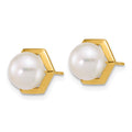14k Polished 7-8mm Button FW Cultured Pearl Hexagon Post Earrings