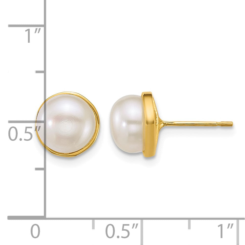 14k Polished 7-8mm Button Freshwater Cultured Pearl Post Earrings