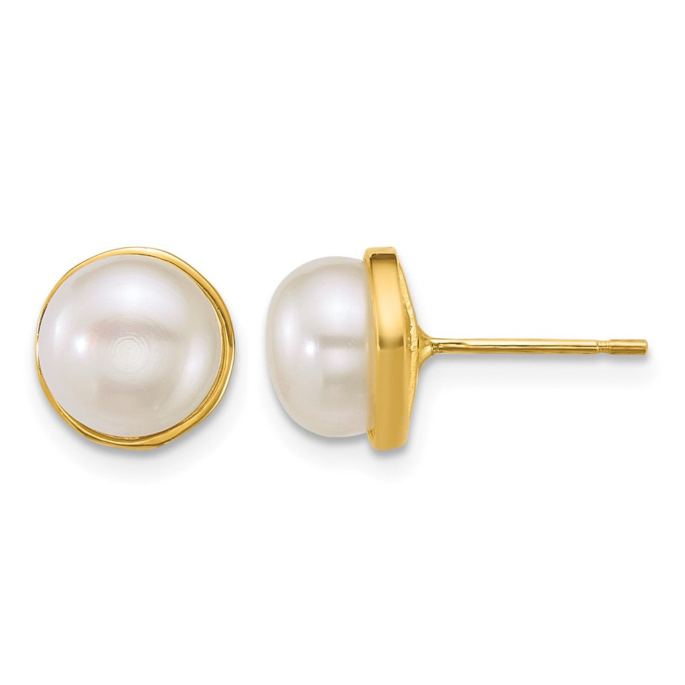 14k Polished 7-8mm Button Freshwater Cultured Pearl Post Earrings