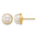 14k Polished 7-8mm Button Freshwater Cultured Pearl Post Earrings