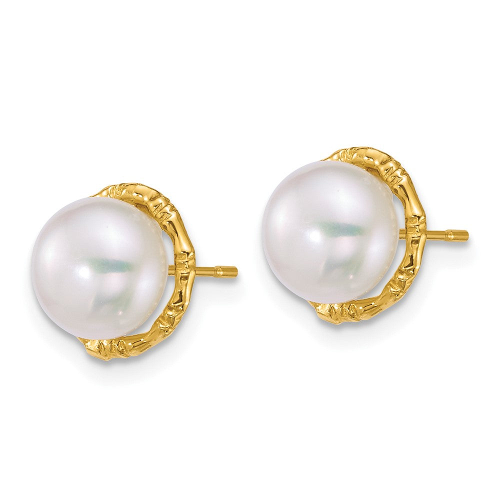14k Polished 7-8mm Button Freshwater Cultured Pearl Post Earrings