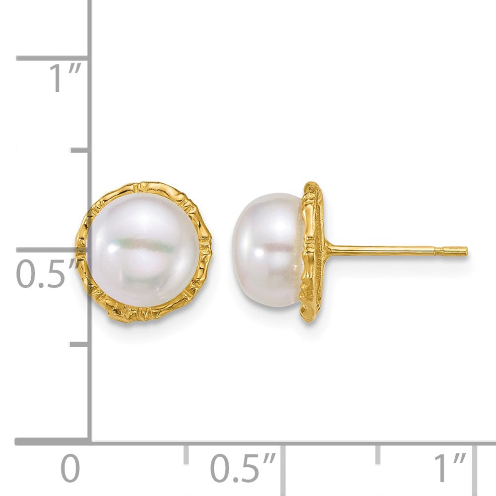 14k Polished 7-8mm Button Freshwater Cultured Pearl Post Earrings