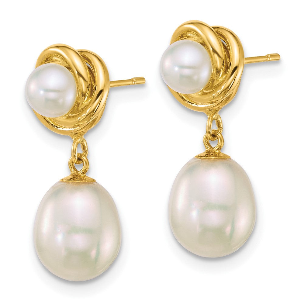 14k Polished Rice/Button Freshwater Cultured Pearl Post Dangle Earrings