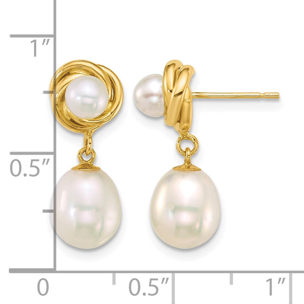 14k Polished Rice/Button Freshwater Cultured Pearl Post Dangle Earrings