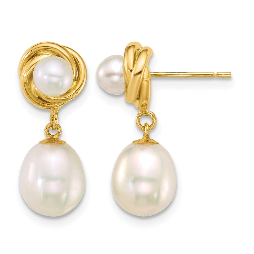 14k Polished Rice/Button Freshwater Cultured Pearl Post Dangle Earrings